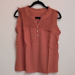 Women's Sleeveless Ruffle Top - Terracotta